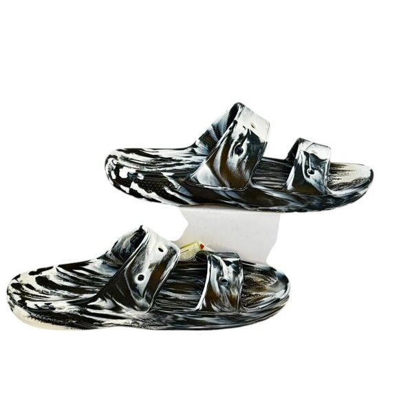 CROCS Men's NEW Classic Marbled Sandal Black and White Double Strap Slide On 13 - Picture 2 of 12